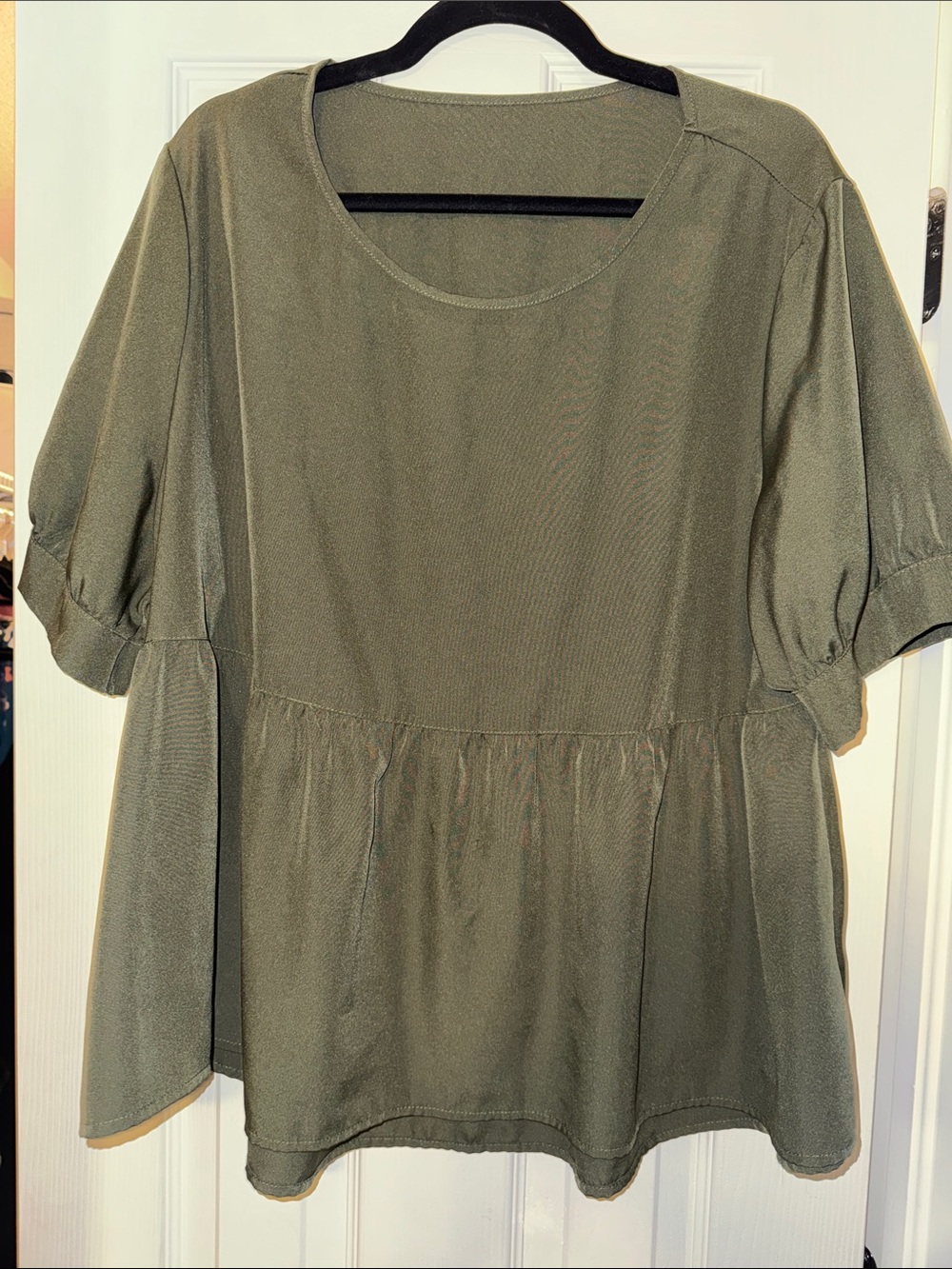 Olive Green Peplum Short-Sleeve Women's Top